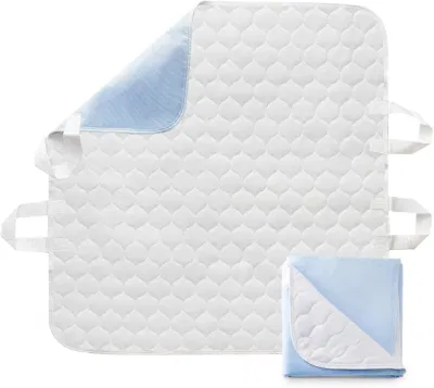 Almohadilla de posicionamiento para cama con asas, almohadilla lavable, almohadilla interior para incontinencia reutilizable impermeable con 4 correas